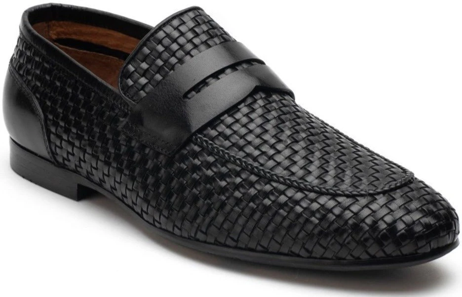Heel & Buckle London Textured Black Penny Loafers 3 Heel & Buckle London Textured Black Penny Loafers