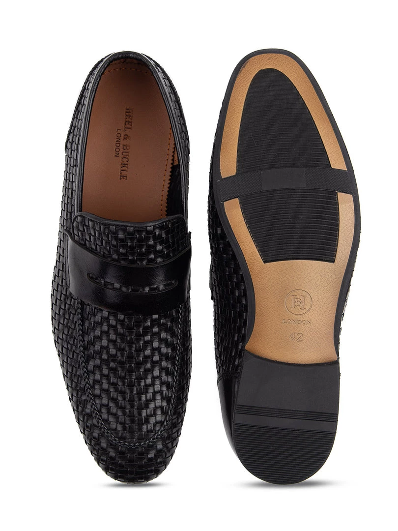 Heel & Buckle London Textured Black Penny Loafers 6 Heel & Buckle London Textured Black Penny Loafers