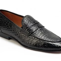 MEN Heel & Buckle London Black Croc Embossed Loafers