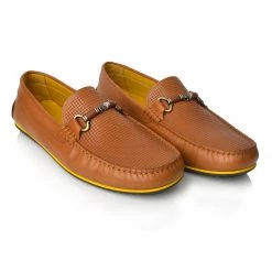 Language Men's Tan Premium Leather Driving Shoes