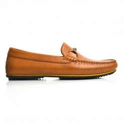 Language Men's Tan Premium Leather Driving Shoes