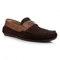Language Men's Brown Premium Flat Driving Shoes