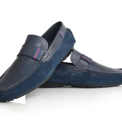 Language Men's Navy Premium Leather Driving Shoes