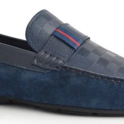 Language Men's Navy Premium Leather Driving Shoes