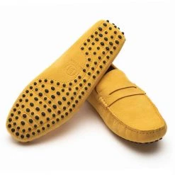 Heel & Buckle London Lemon Suede Driving Shoes With Saddle MEN